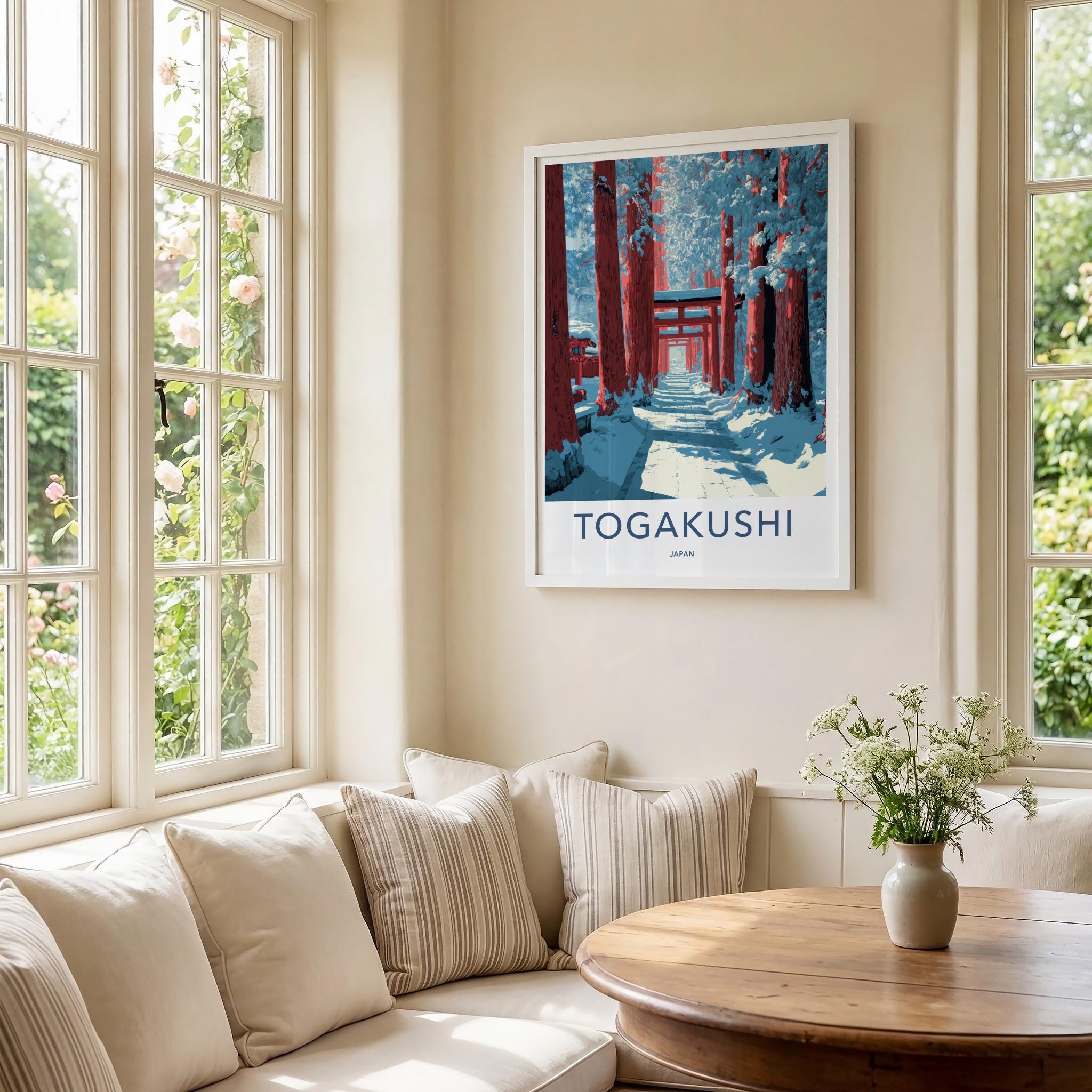 Togakushi Poster - Japan Travel Art - Winter Torii Path Home Decor
