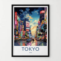 Tokyo Poster - Japan Framed Print - Neon City Sunset Lounge Decor