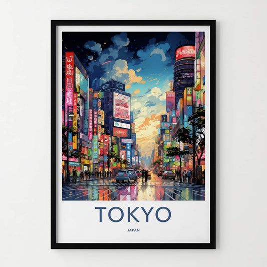 Tokyo Poster - Japan Framed Print - Neon City Sunset Lounge Decor