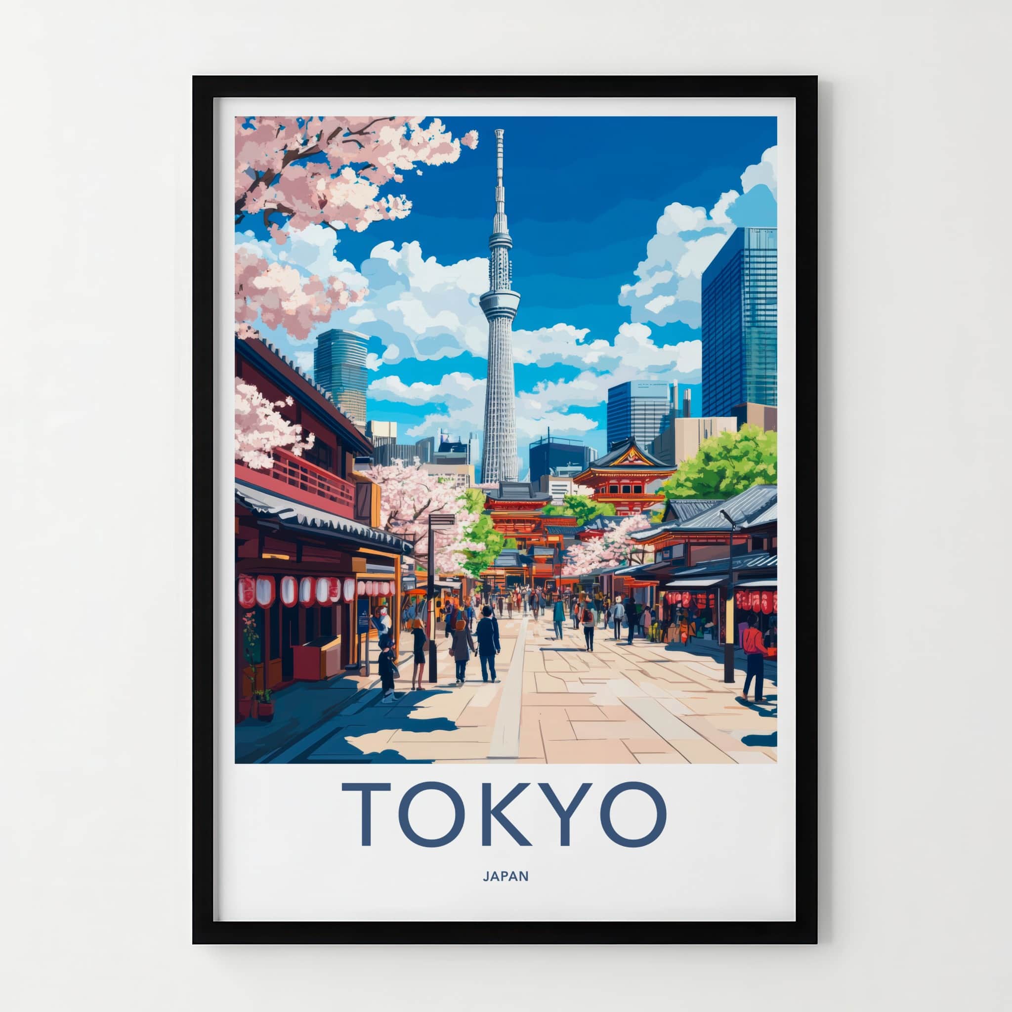 Tokyo Poster - Japan Travel Art - Skytree Blossom Street Home Decor