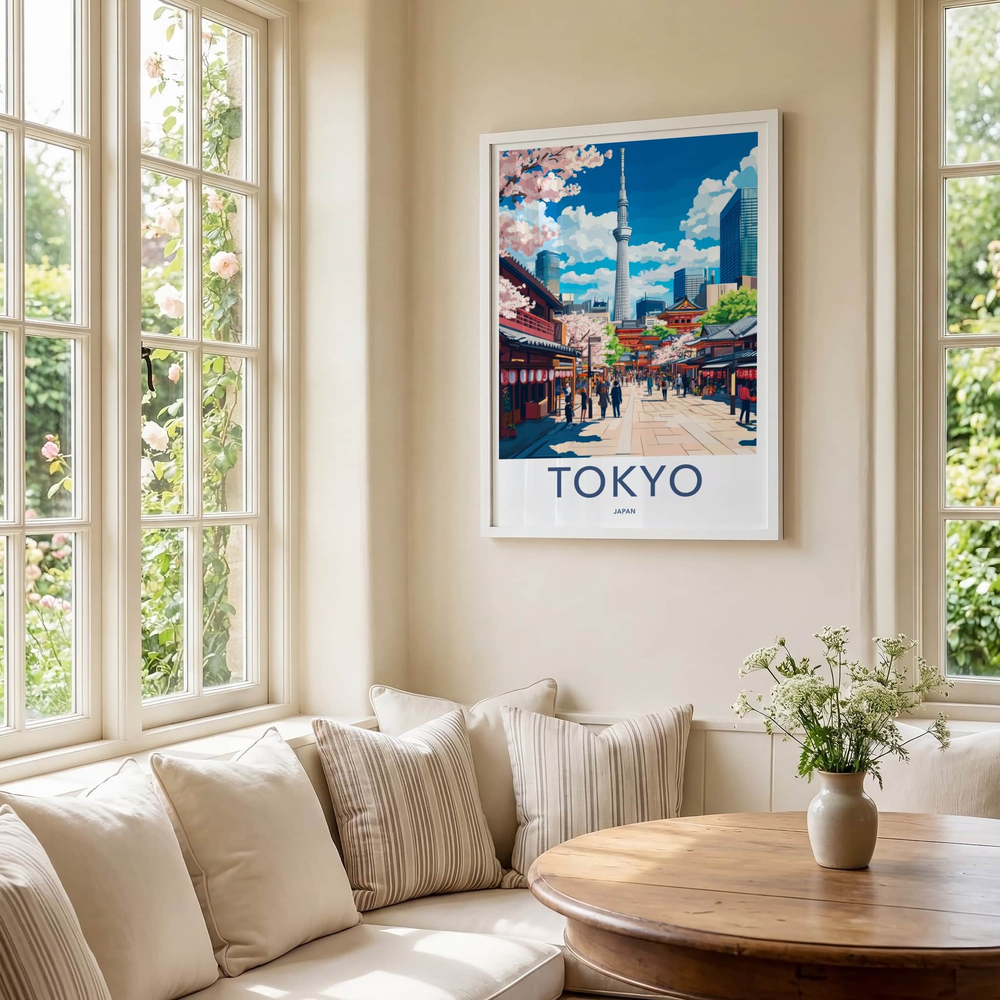 Tokyo Poster - Japan Travel Art - Skytree Blossom Street Home Decor