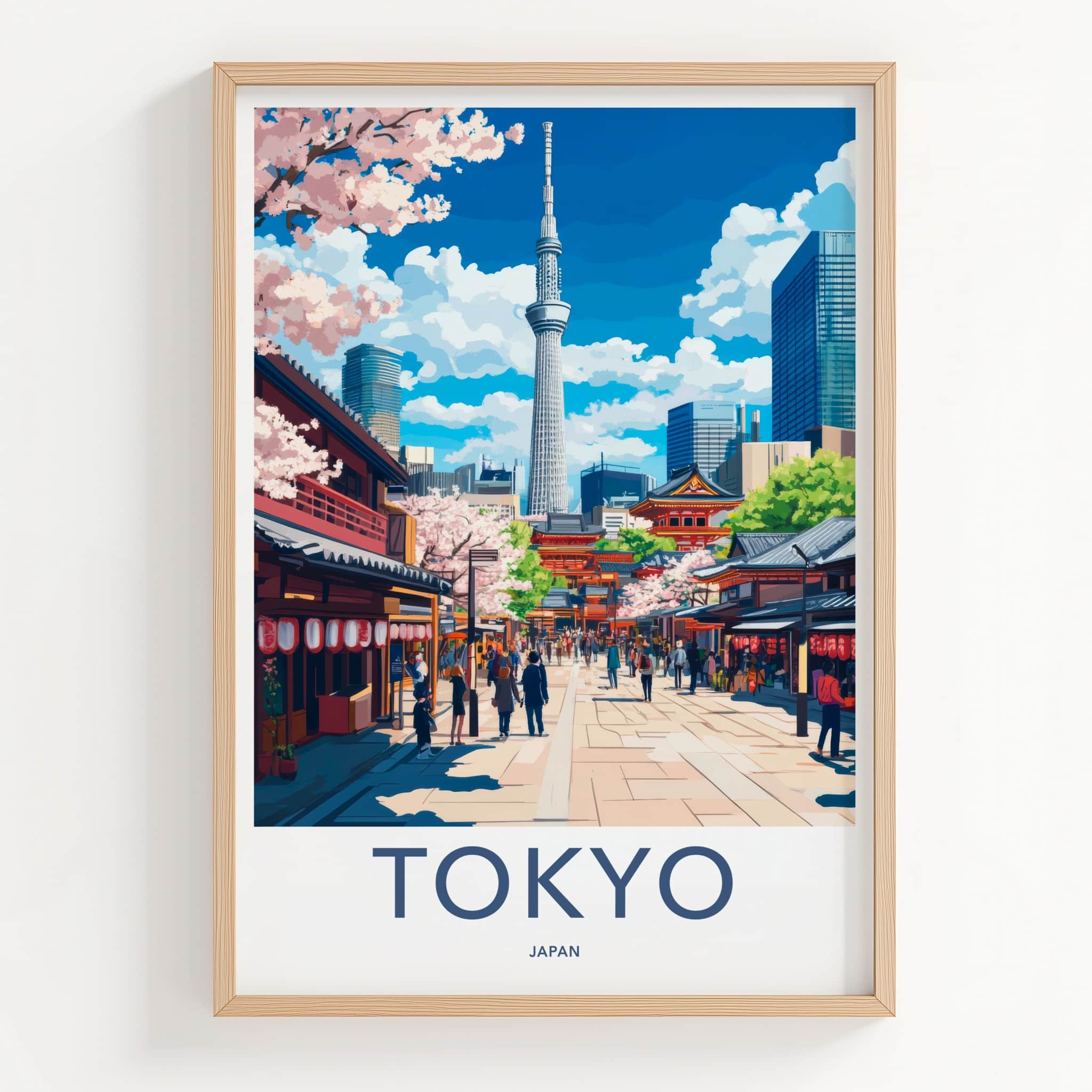 Tokyo Poster - Japan Travel Art - Skytree Blossom Street Home Decor