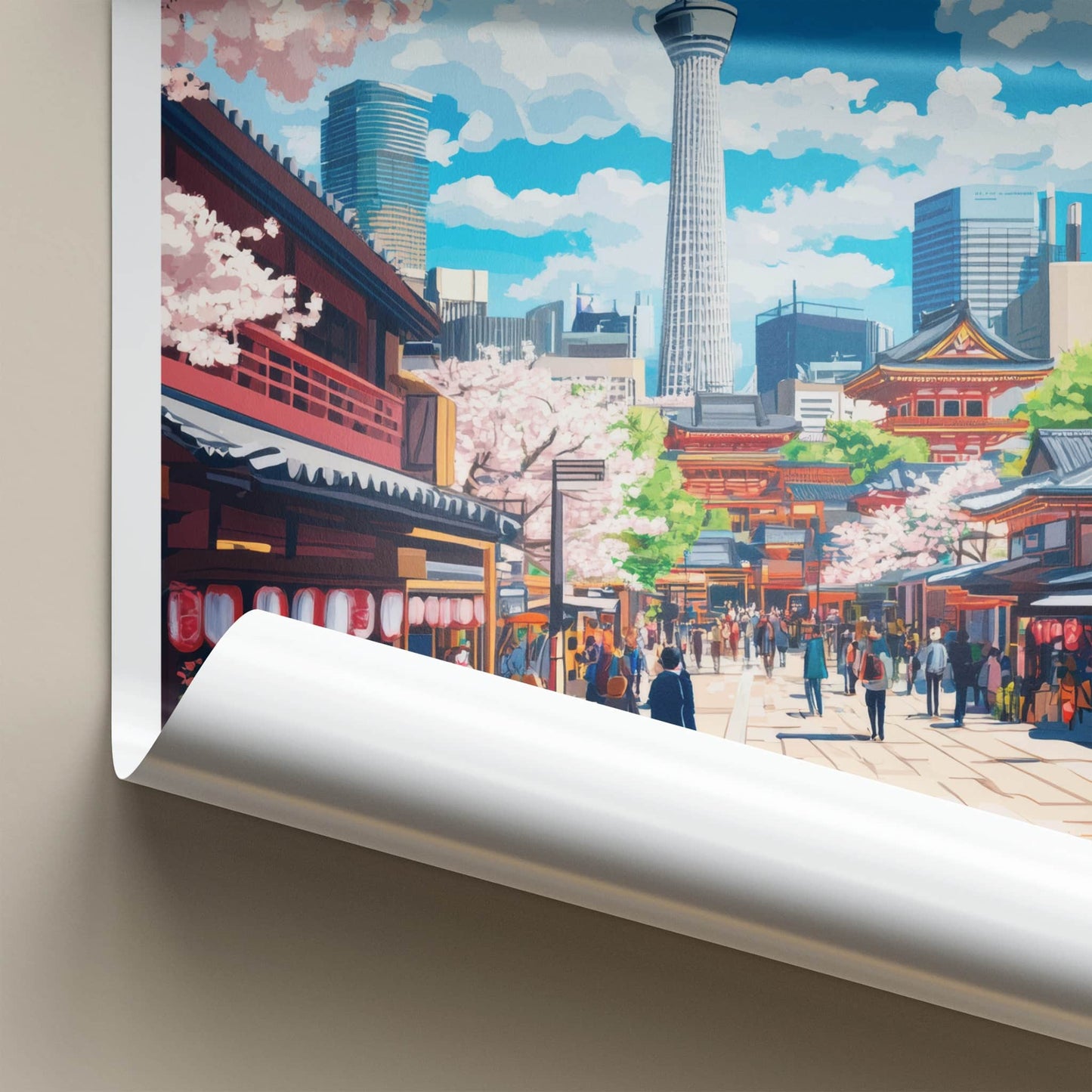 Tokyo Poster - Japan Travel Art - Skytree Blossom Street Home Decor