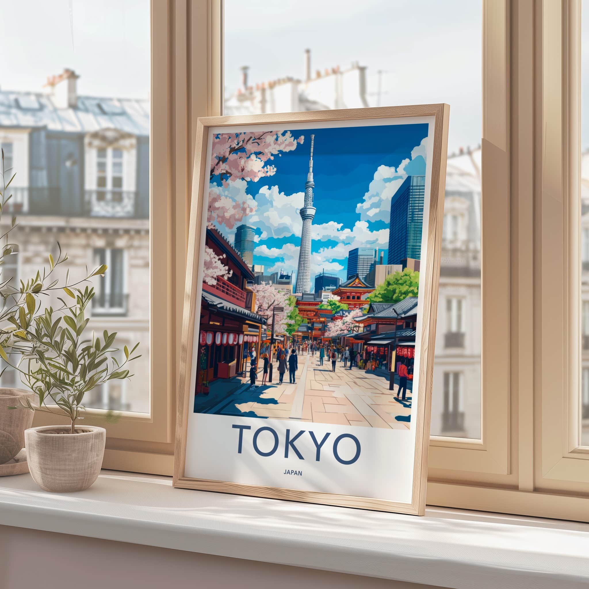 Tokyo Poster - Japan Travel Art - Skytree Blossom Street Home Decor