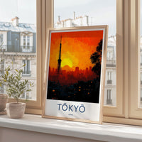Tokyo Poster - Japan Travel Art - Tower Fuji Sunset Home Decor