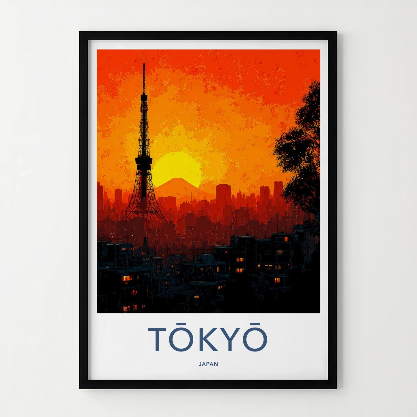 Tokyo Poster - Japan Travel Art - Tower Fuji Sunset Home Decor