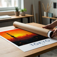 Tokyo Poster - Japan Travel Art - Tower Fuji Sunset Home Decor