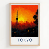 Tokyo Poster - Japan Travel Art - Tower Fuji Sunset Home Decor