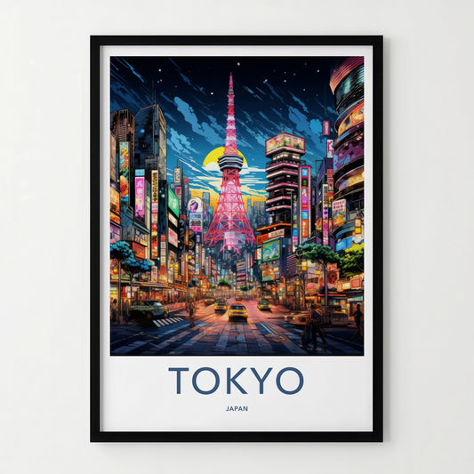 Tokyo Poster - Japan Travel Print - Vibrant Tower Street Lounge Decor