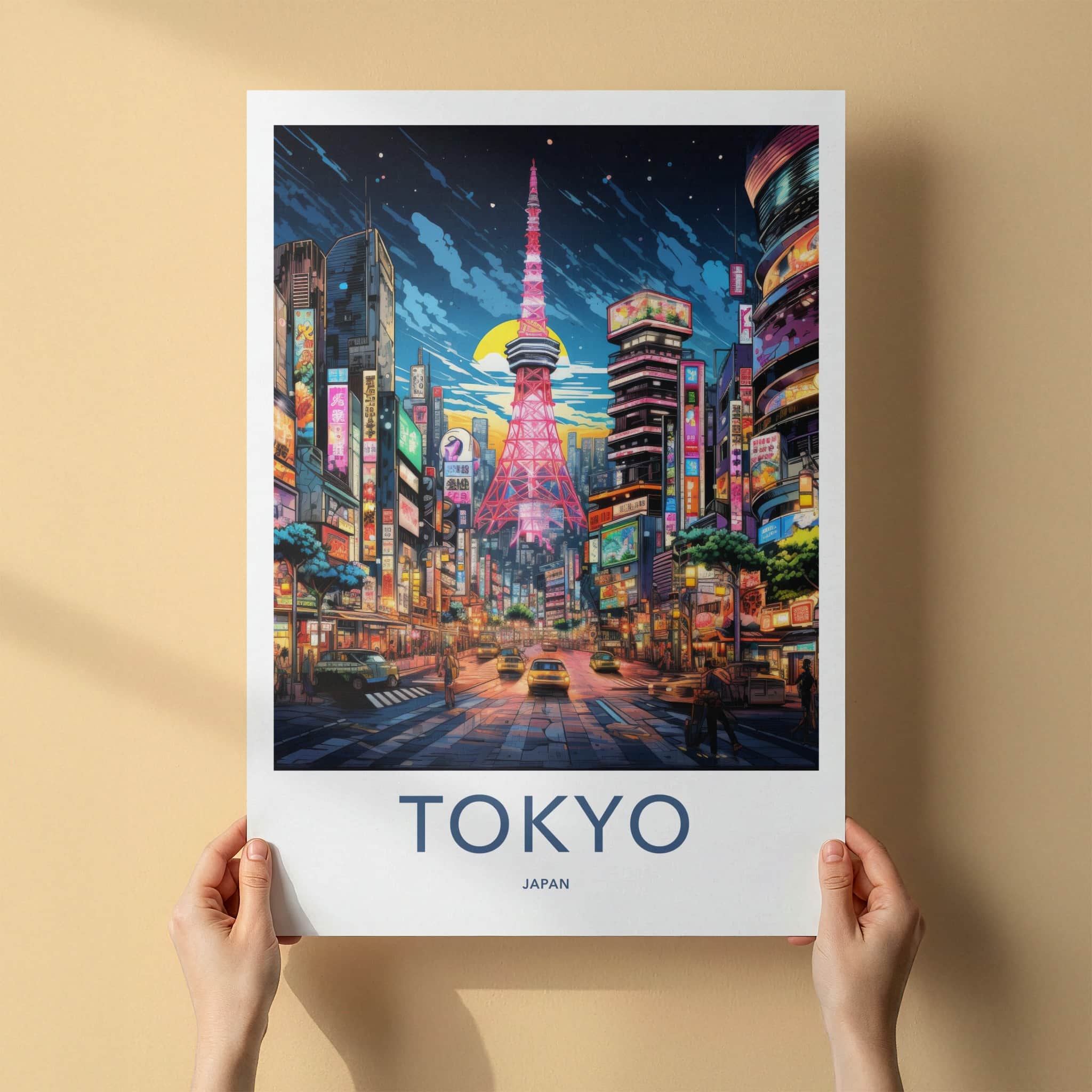 Tokyo Poster - Japan Travel Print - Vibrant Tower Street Lounge Decor