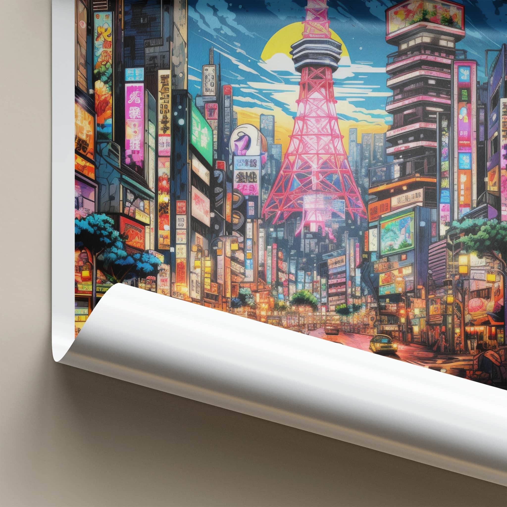 Tokyo Poster - Japan Travel Print - Vibrant Tower Street Lounge Decor