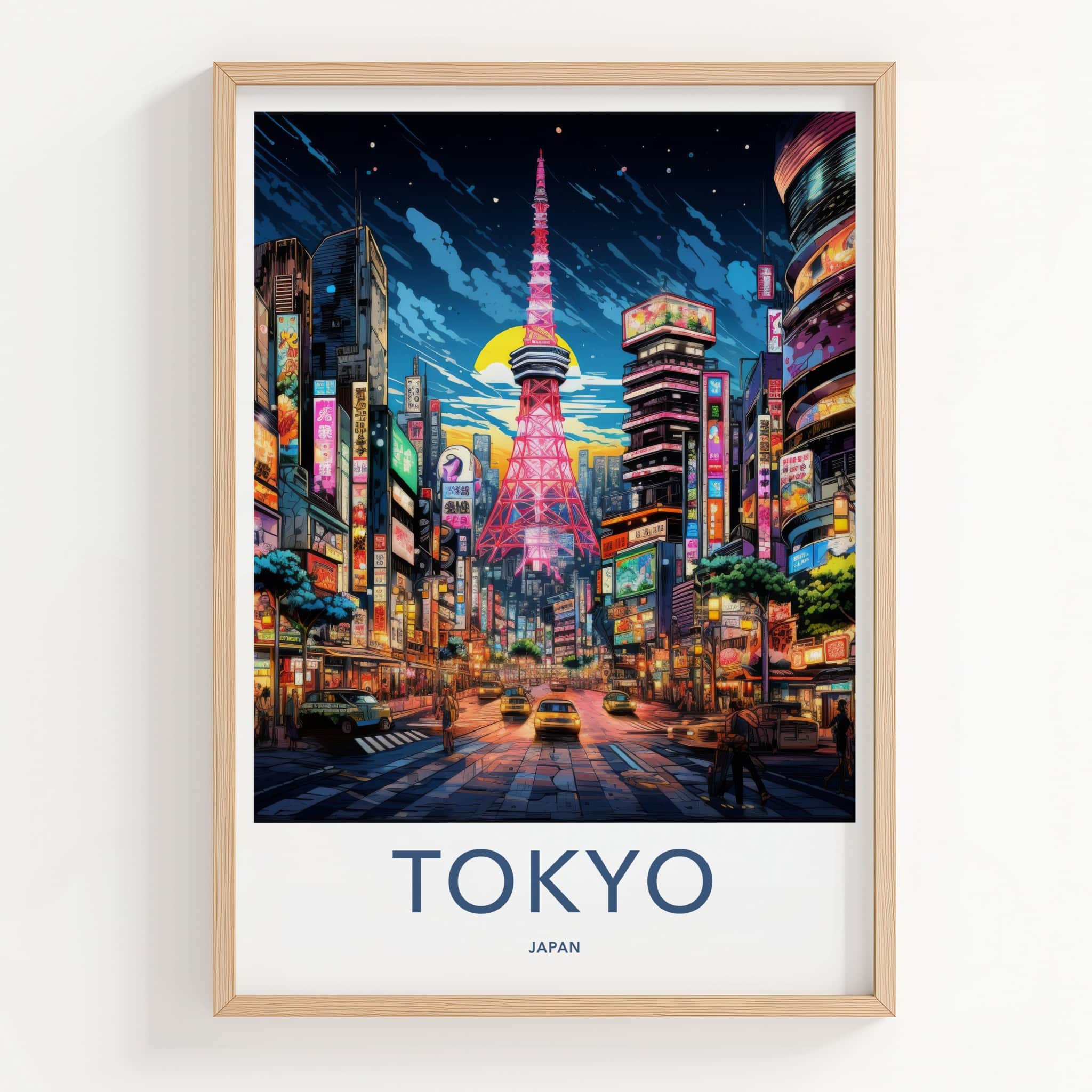 Tokyo Poster - Japan Travel Print - Vibrant Tower Street Lounge Decor