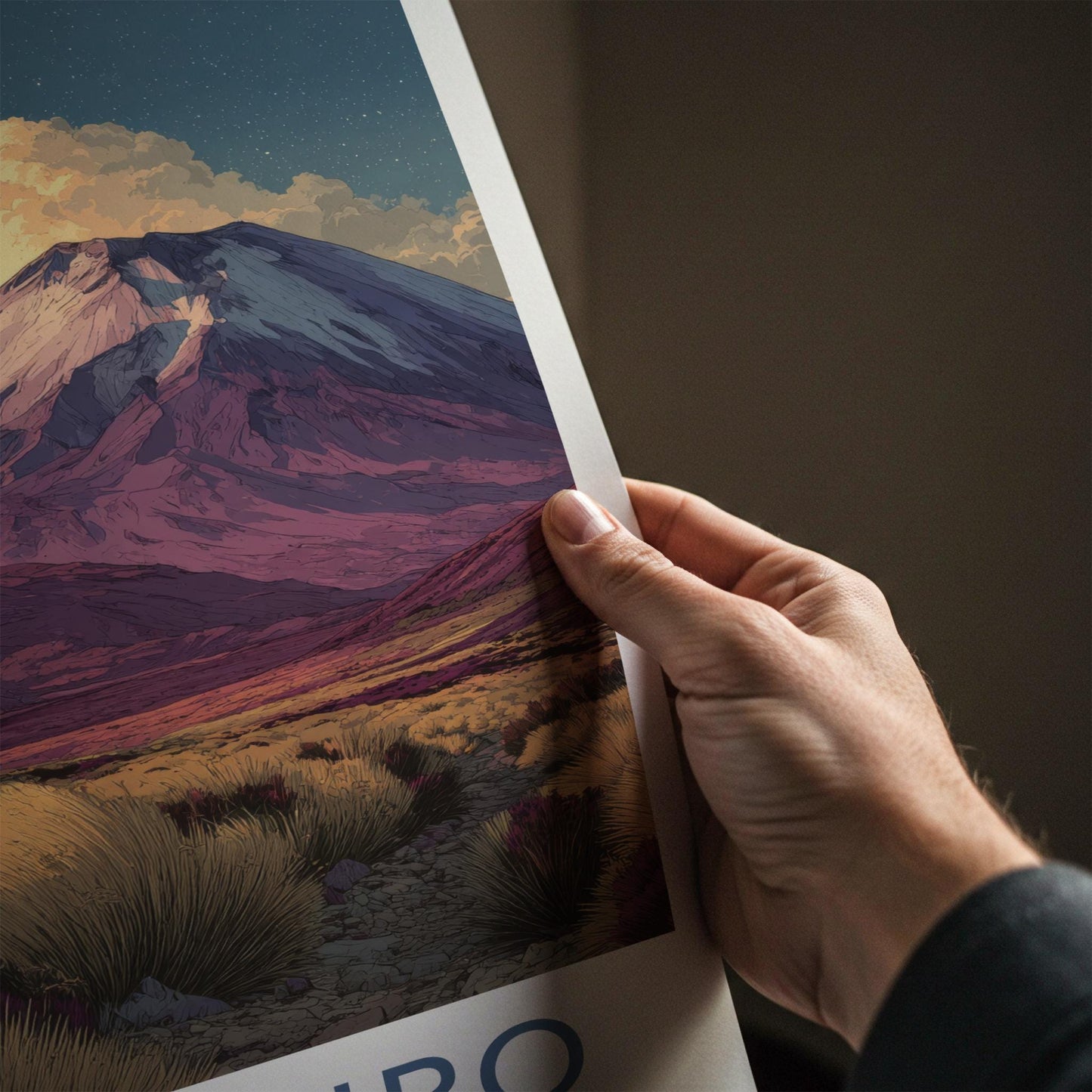 Tongariro Poster - New Zealand Travel Art - Starry Mountain Landscape Home Decor