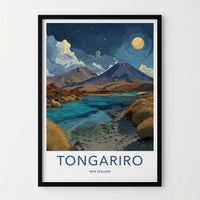 Tongariro Poster - New Zealand Travel Art - Volcanic Lake Night Home Decor