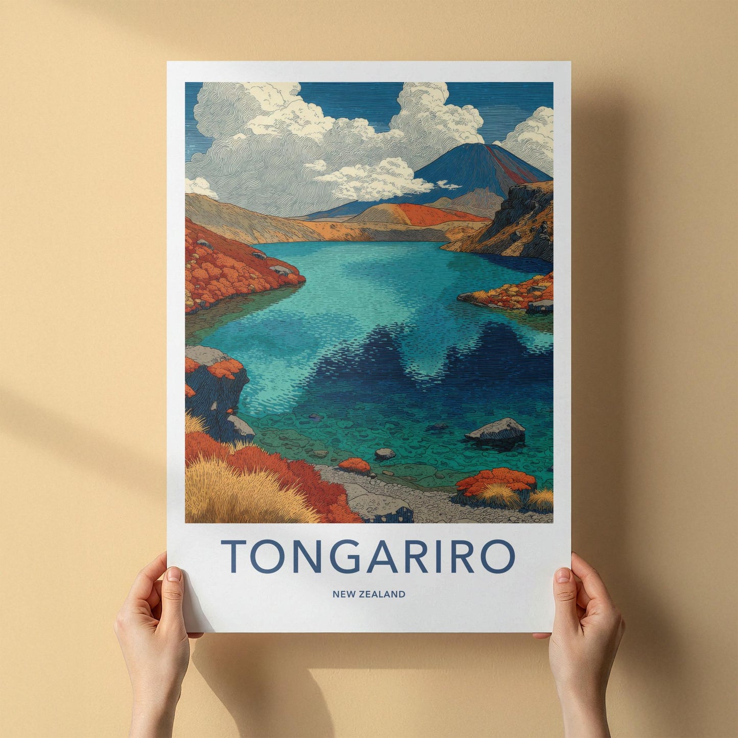 Tongariro Poster - New Zealand Travel Art - Volcanic Lake View Home Decor