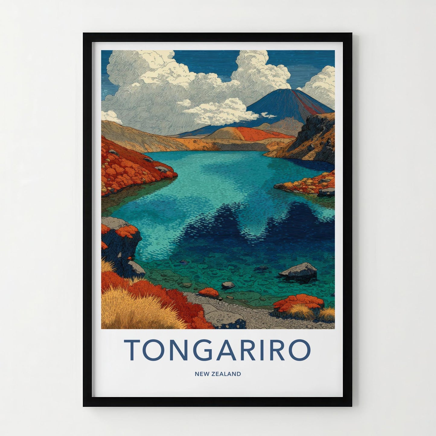Tongariro Poster - New Zealand Travel Art - Volcanic Lake View Home Decor