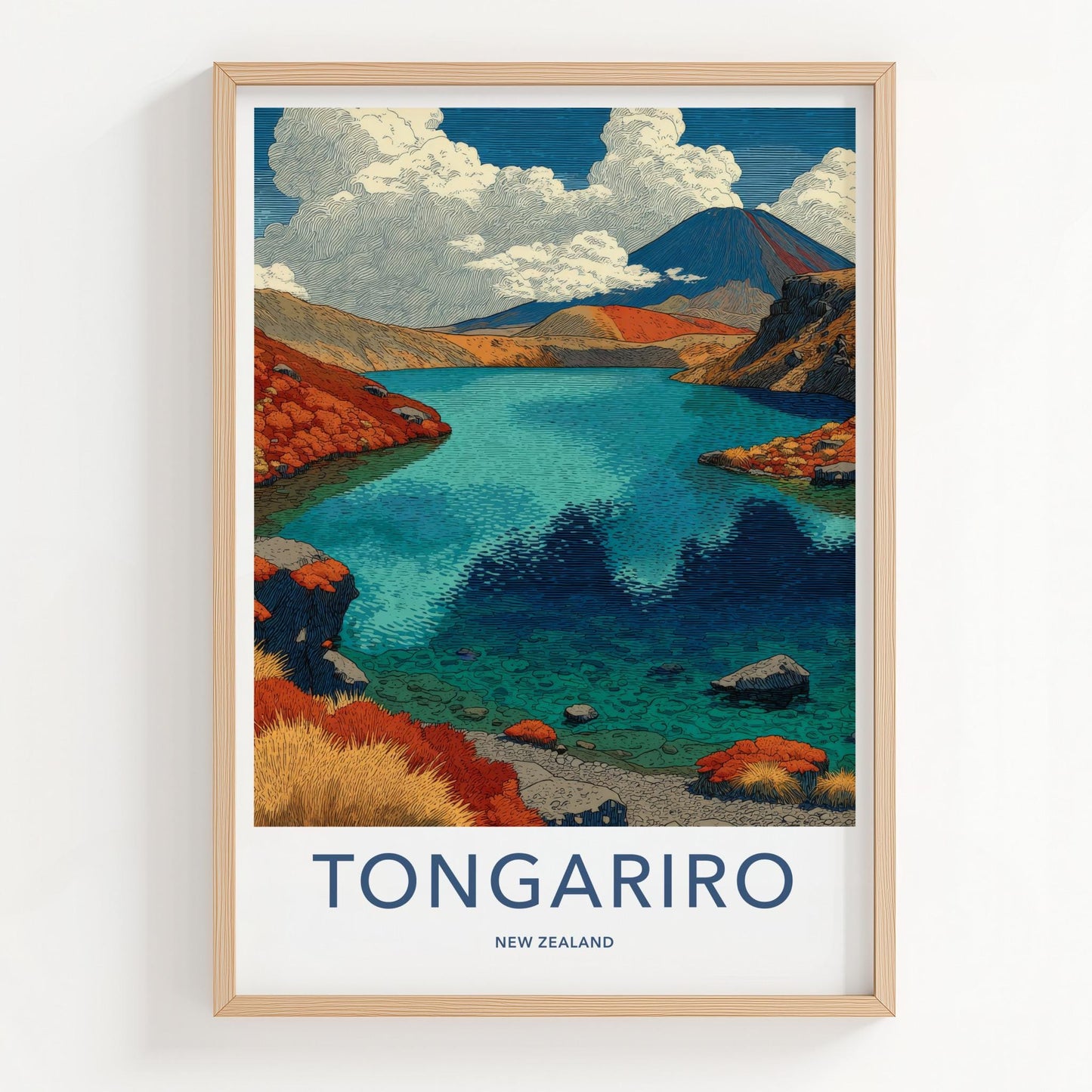 Tongariro Poster - New Zealand Travel Art - Volcanic Lake View Home Decor