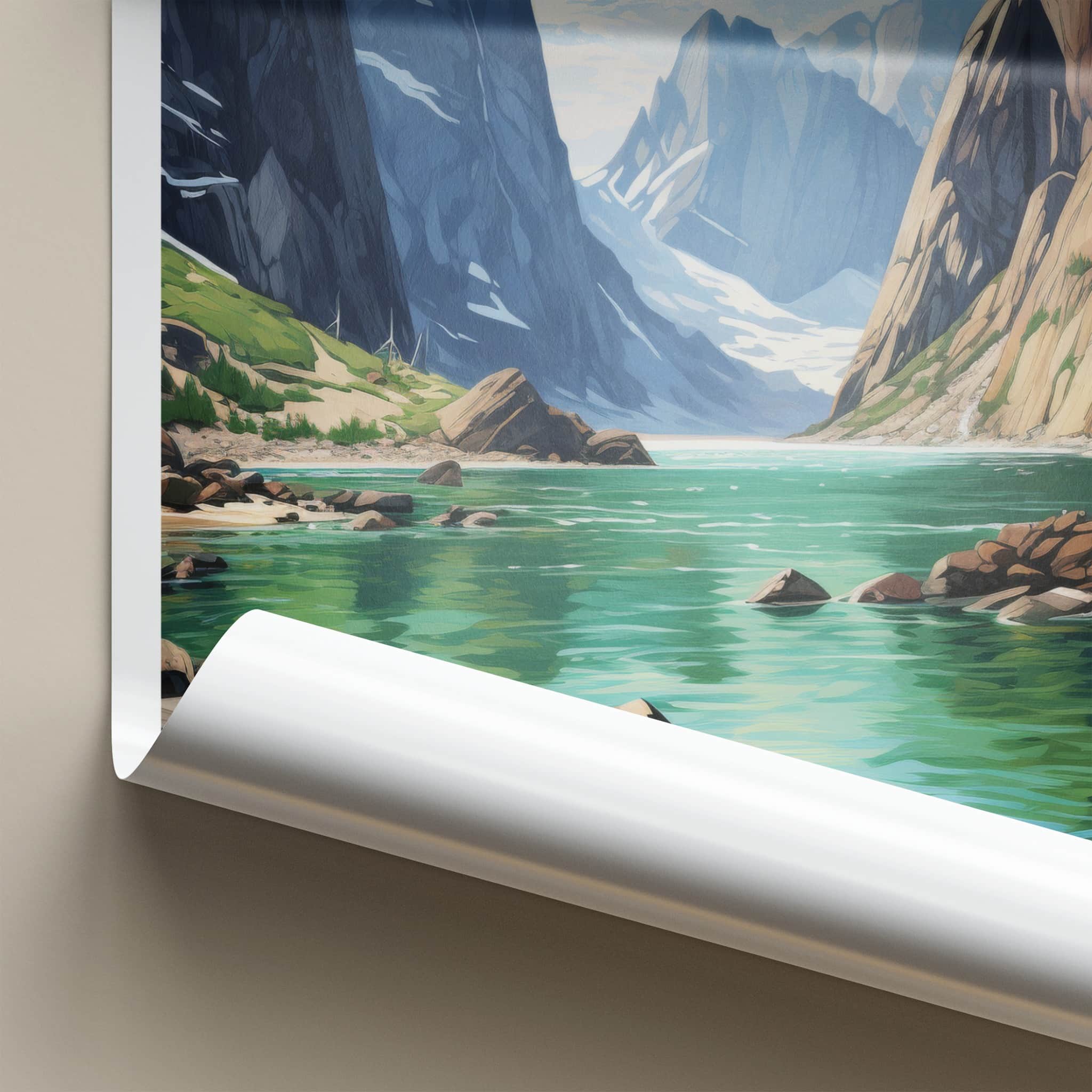 Torngat Mountains Poster - Canada Travel Art - Fjord Lake Scene Home Decor