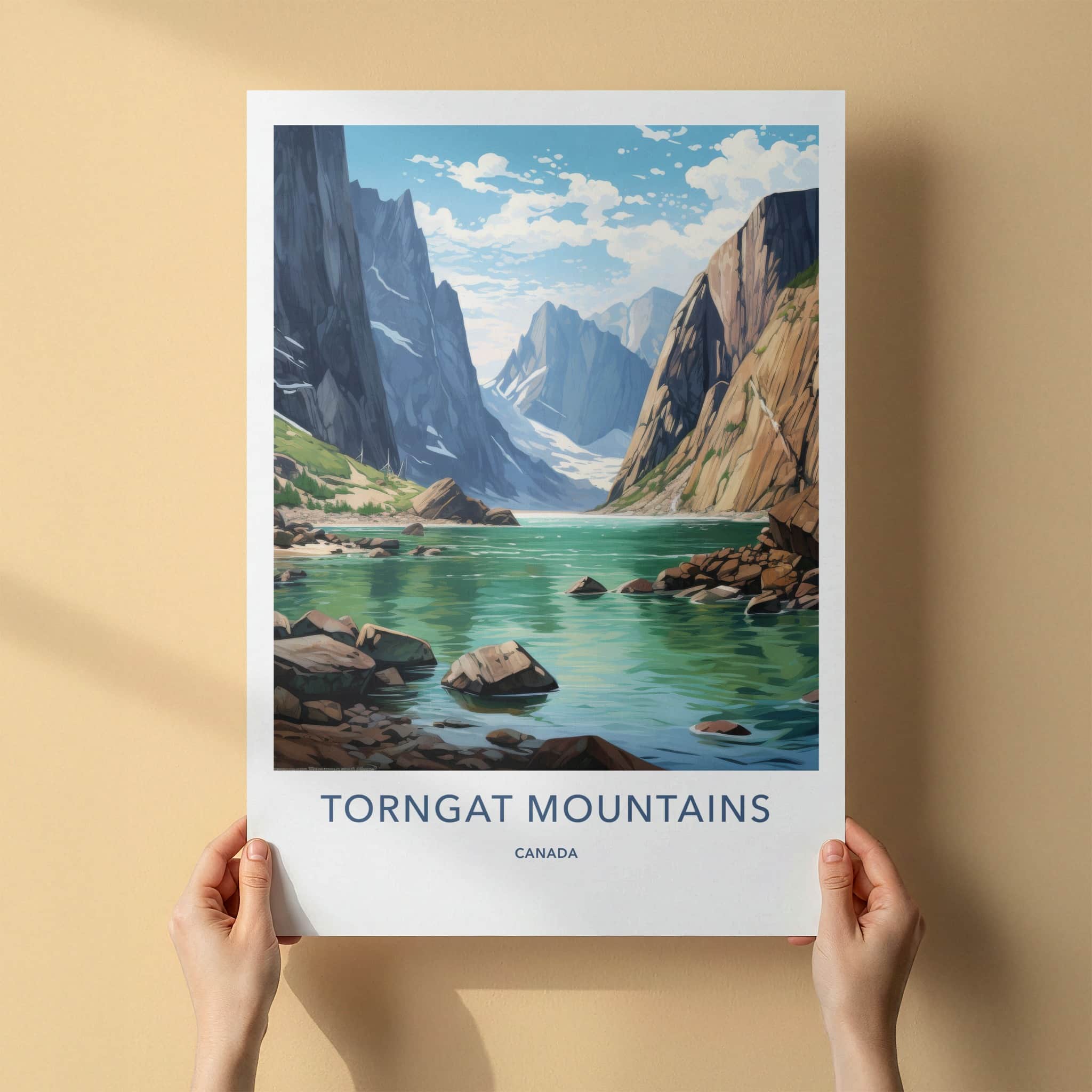 Torngat Mountains Poster - Canada Travel Art - Fjord Lake Scene Home Decor