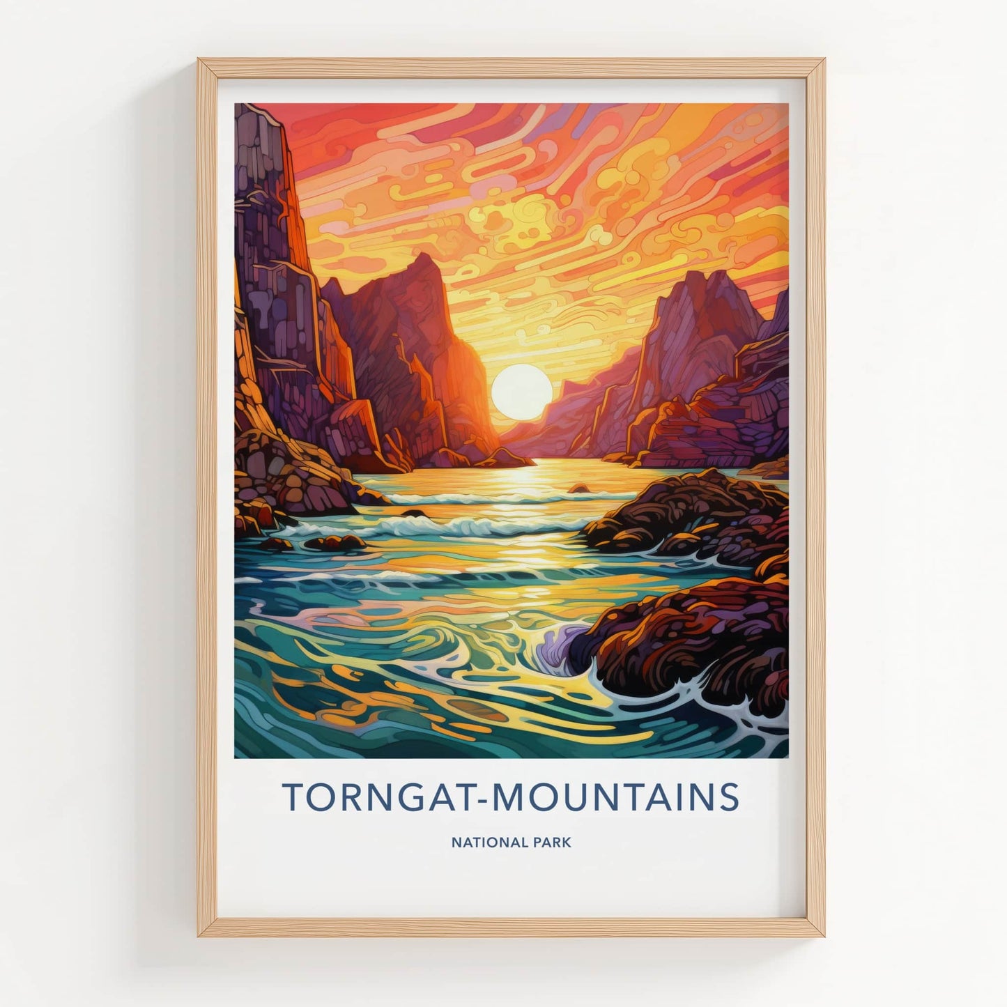 Torngat Mountains Poster - Canada Travel Art - Vibrant Mountain Sunset Home Decor