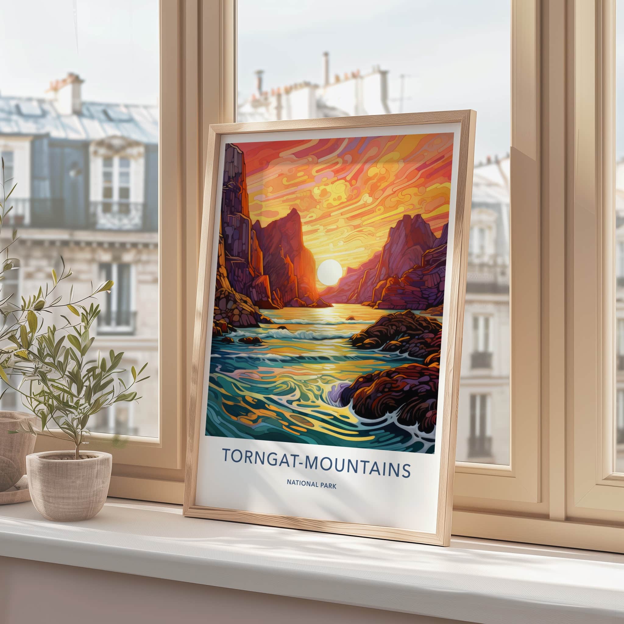 Torngat Mountains Poster - Canada Travel Art - Vibrant Mountain Sunset Home Decor