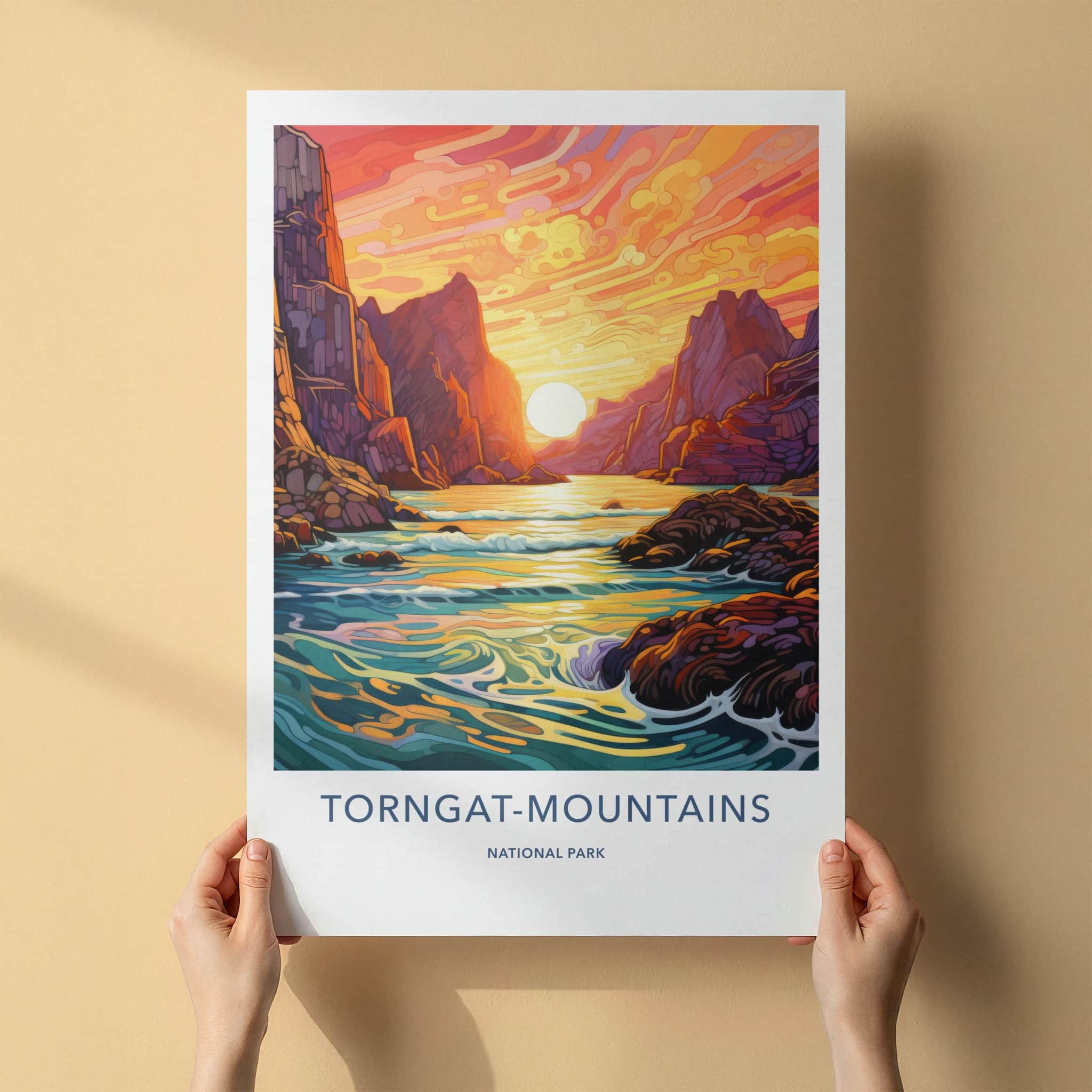 Torngat Mountains Poster - Canada Travel Art - Vibrant Mountain Sunset Home Decor