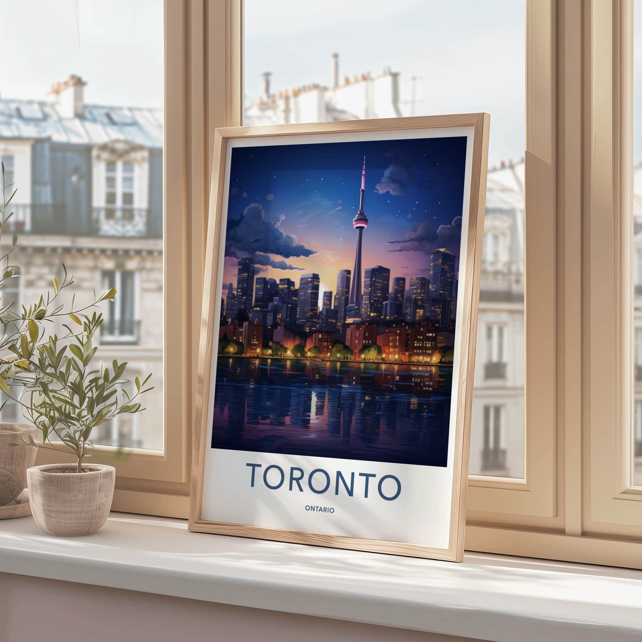 Toronto Poster - Canada Travel Art - Skyscraper Water Reflections Wall Decor