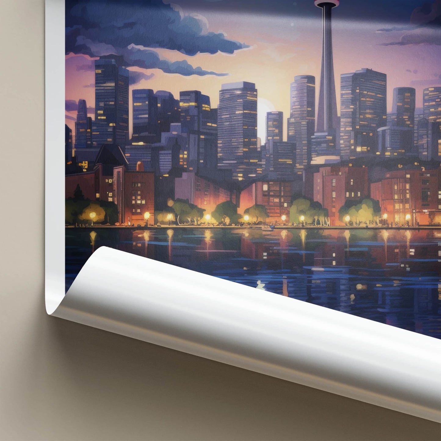 Toronto Poster - Canada Travel Art - Skyscraper Water Reflections Wall Decor