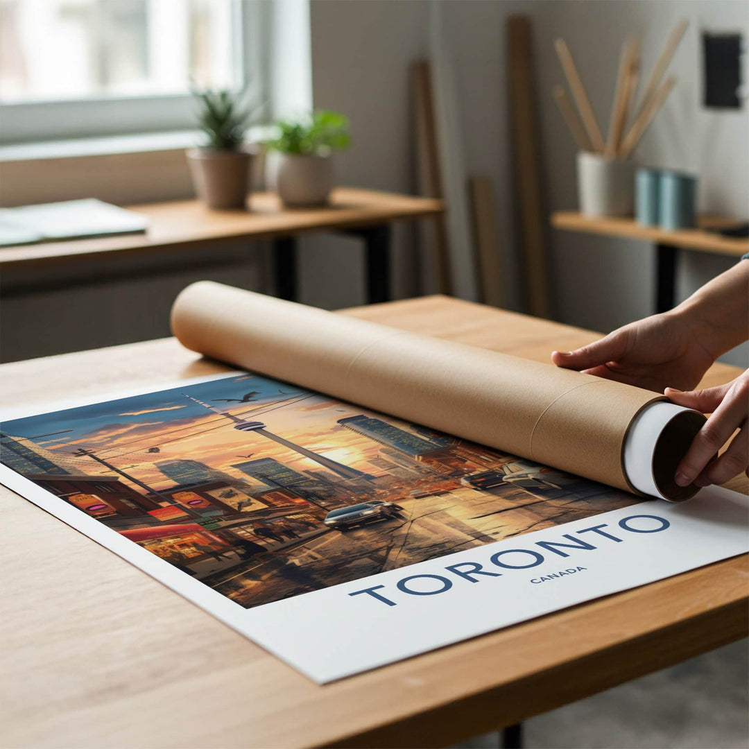 Toronto Poster - Canada Travel Art - Sunset City Reflections Home Decor