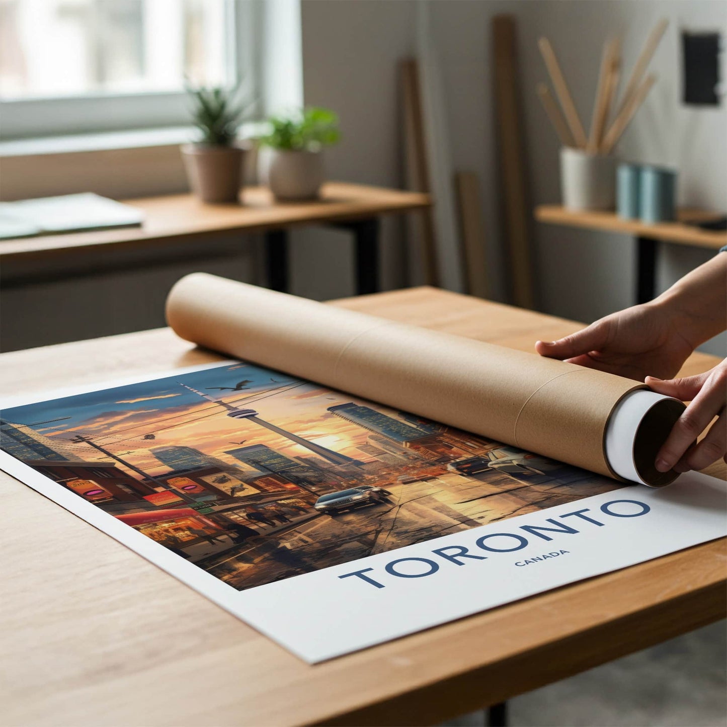 Toronto Poster - Canada Travel Art - Sunset City Reflections Home Decor
