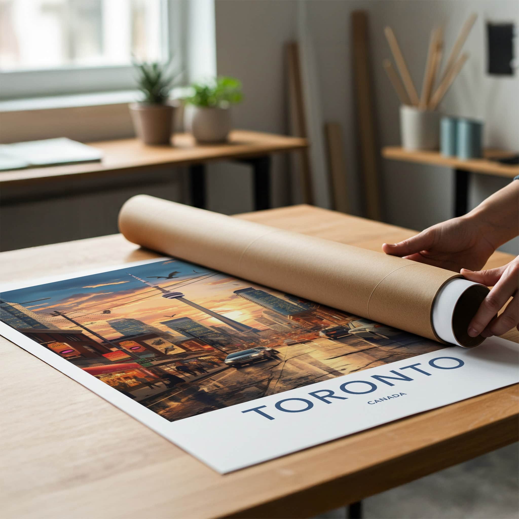 Toronto Poster - Canada Travel Art - Sunset City Reflections Home Decor