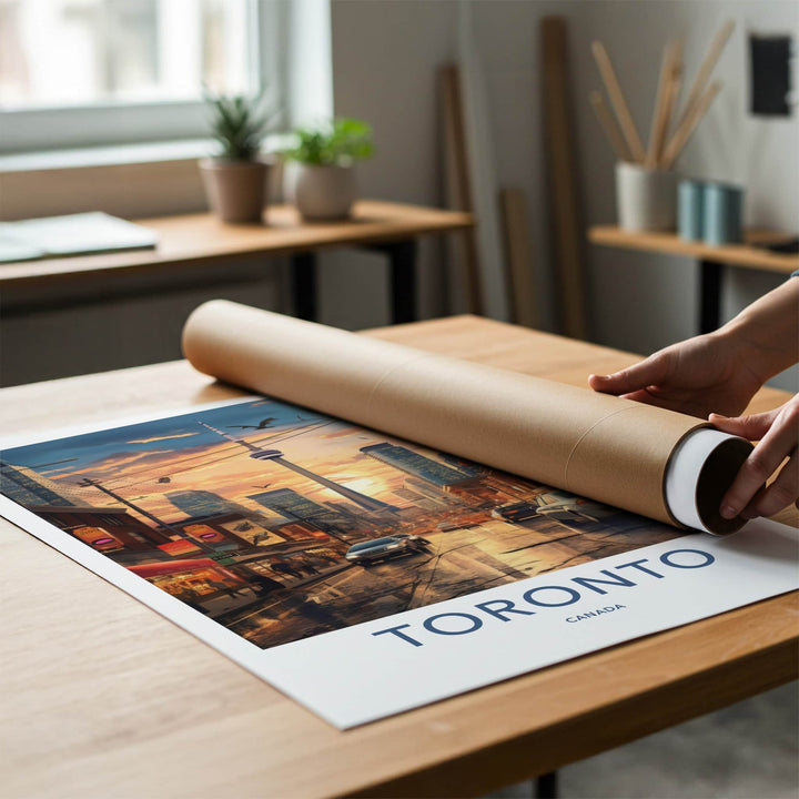 Toronto Poster - Canada Travel Art - Sunset City Reflections Home Decor