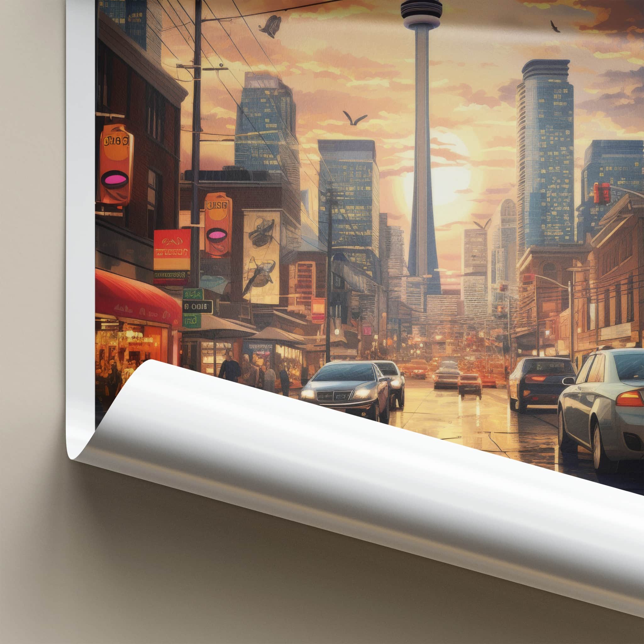 Toronto Poster - Canada Travel Art - Sunset City Reflections Home Decor