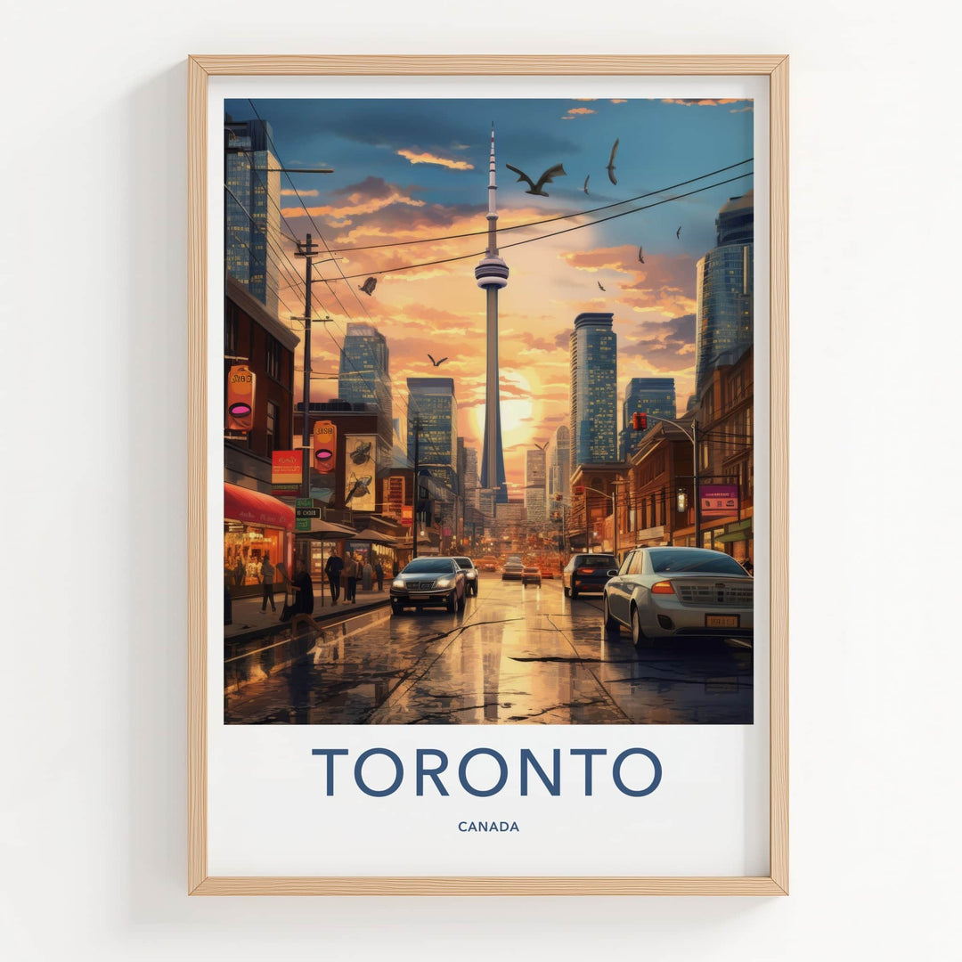 Toronto Poster - Canada Travel Art - Sunset City Reflections Home Decor