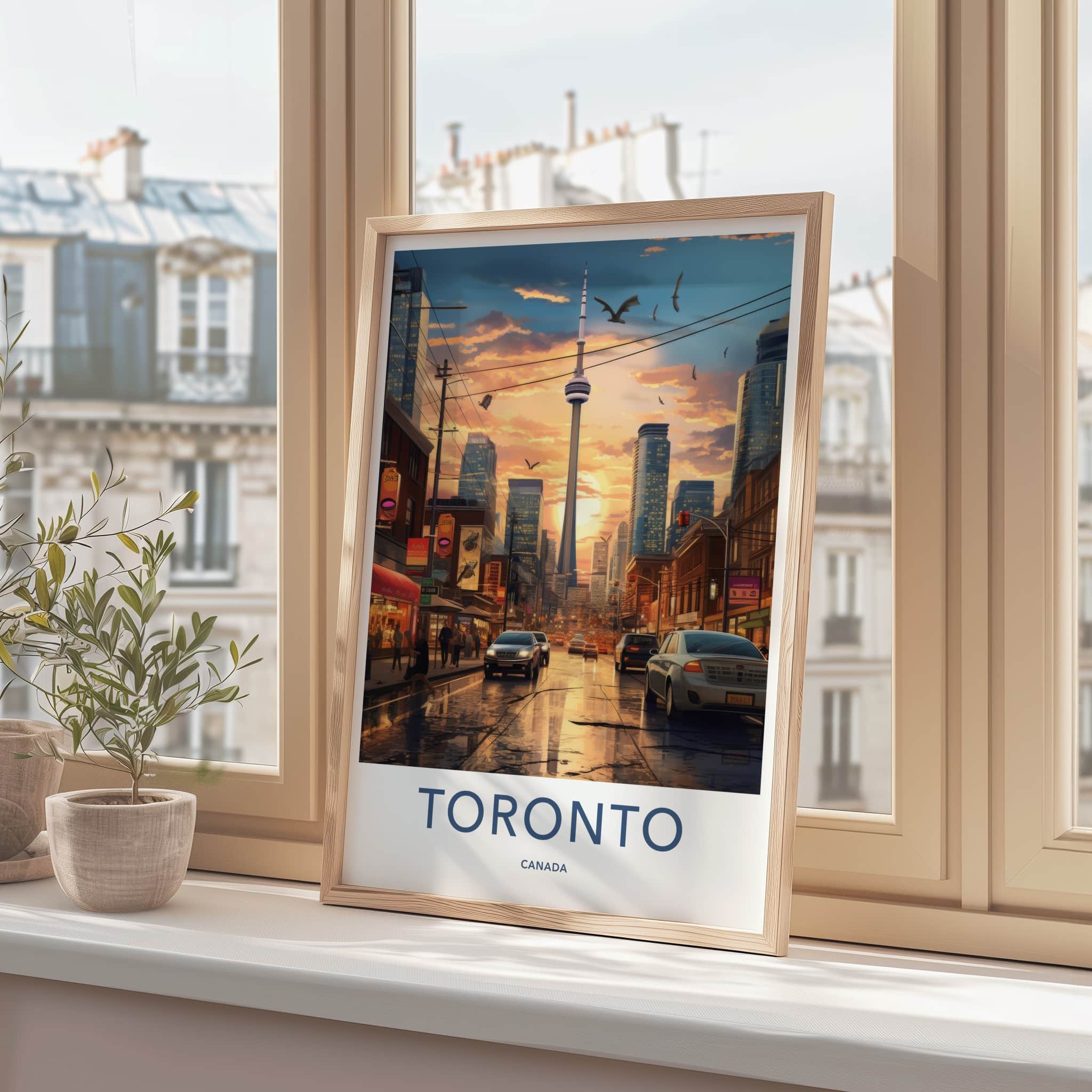 Toronto Poster - Canada Travel Art - Sunset City Reflections Home Decor