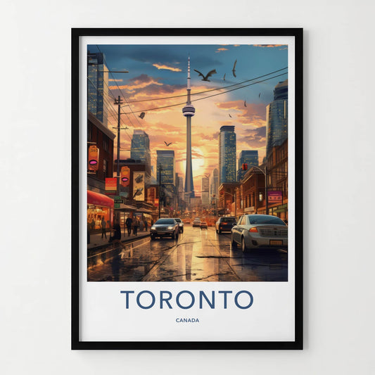 Toronto Poster - Canada Travel Art - Sunset City Reflections Home Decor
