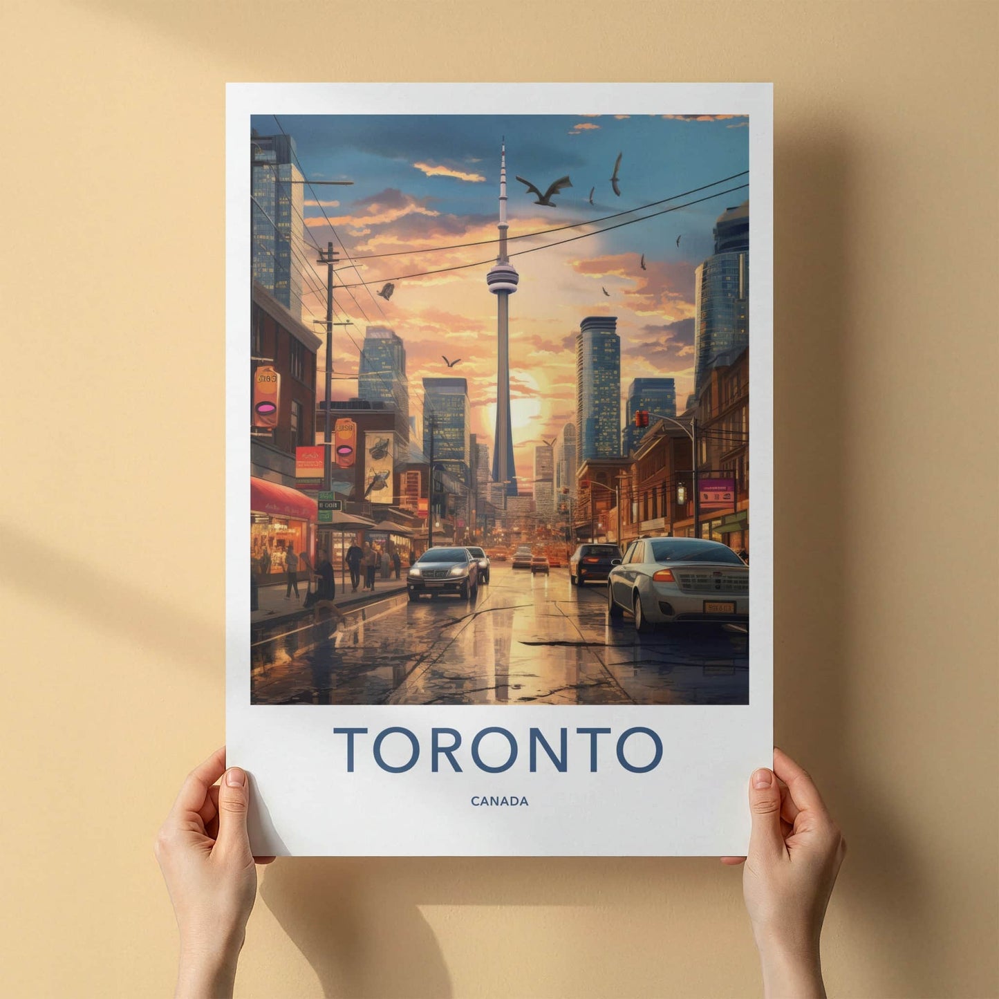 Toronto Poster - Canada Travel Art - Sunset City Reflections Home Decor