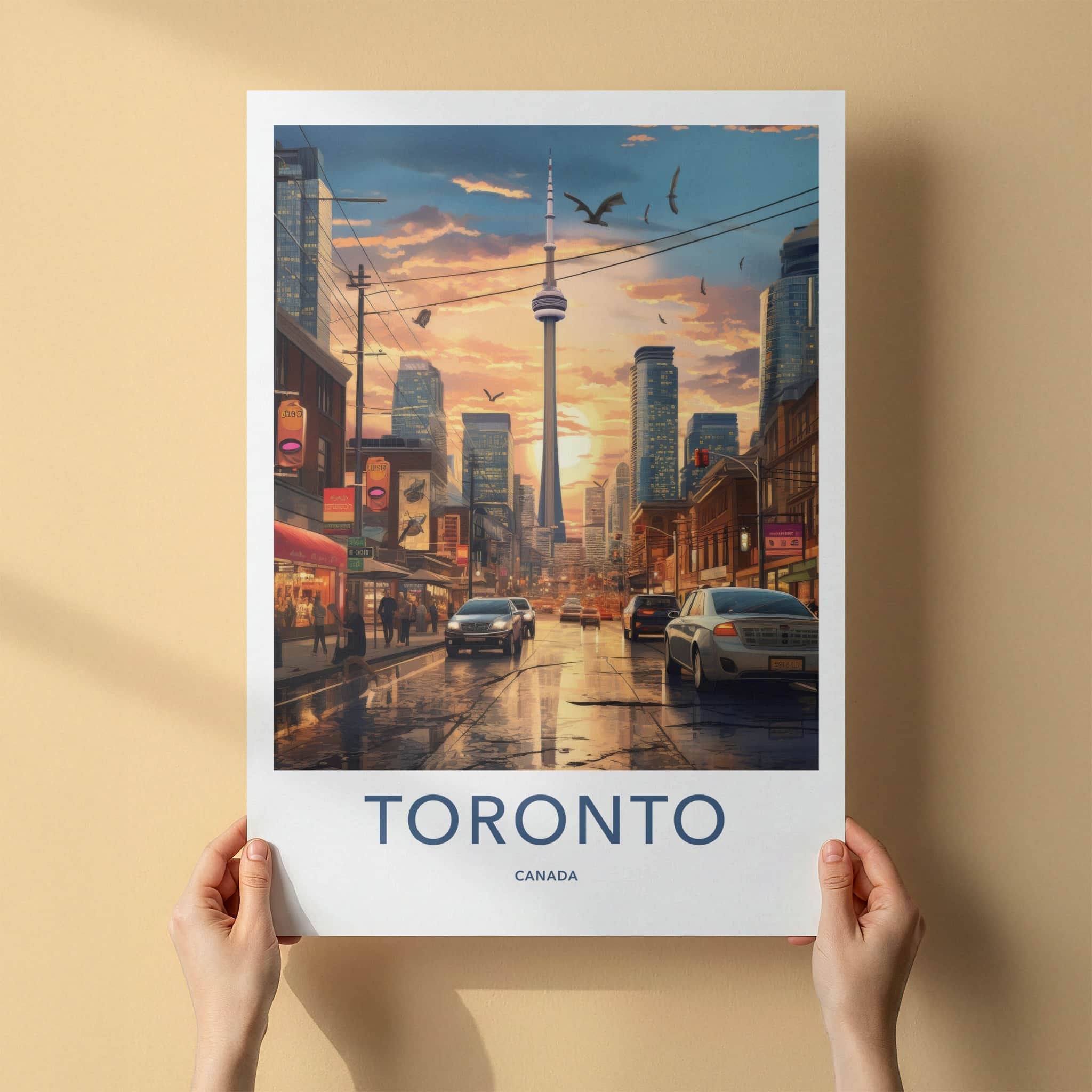 Toronto Poster - Canada Travel Art - Sunset City Reflections Home Decor