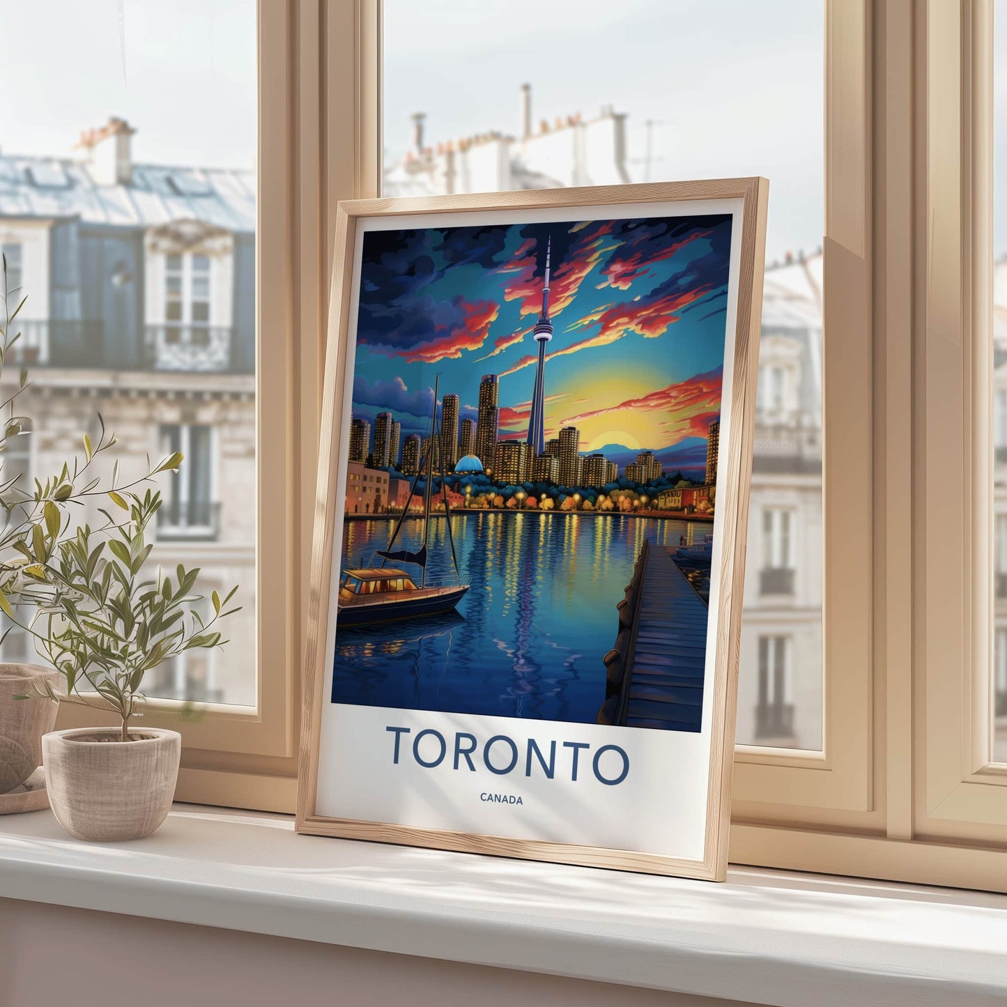 Toronto Poster - Canada Travel Art - Vibrant Harbor Sunset Home Decor