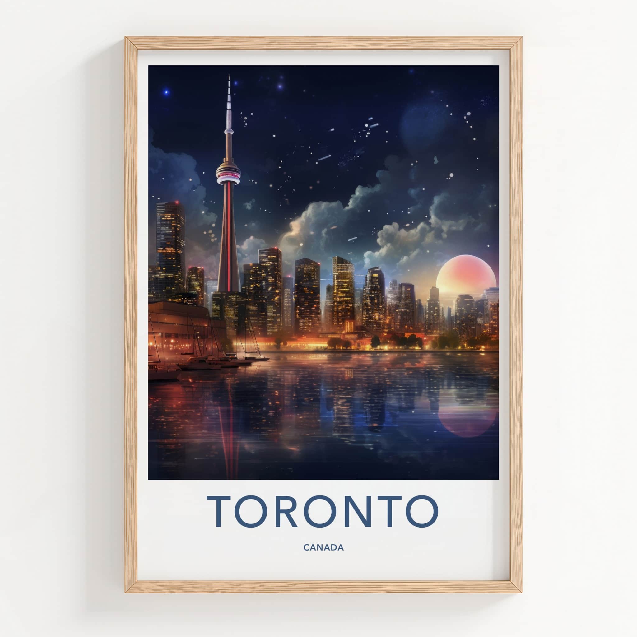 Toronto Poster - Canada Wall Art - Moonlit Cityscape Reflections Gift
