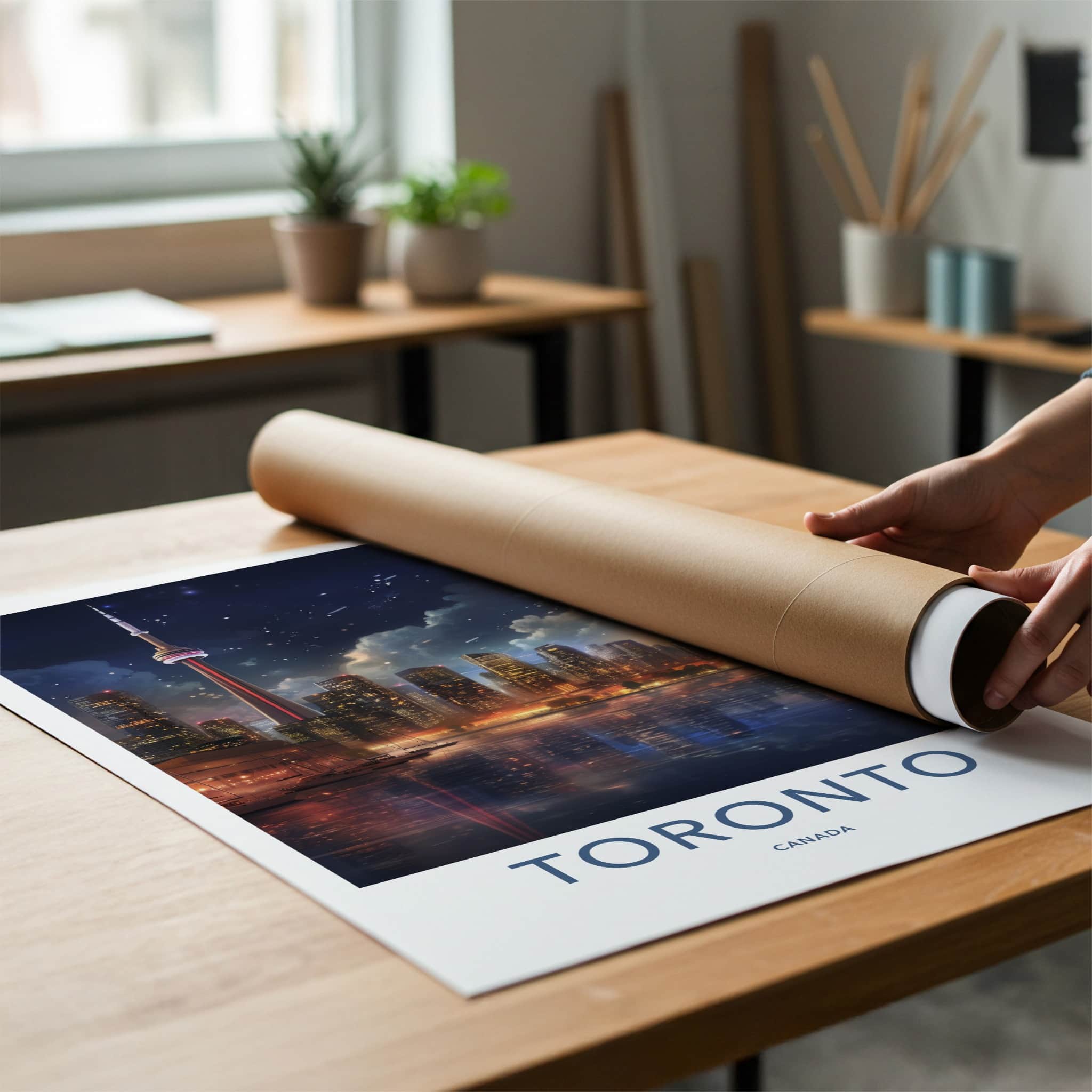 Toronto Poster - Canada Wall Art - Moonlit Cityscape Reflections Gift