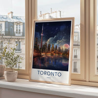 Toronto Poster - Canada Wall Art - Moonlit Cityscape Reflections Gift