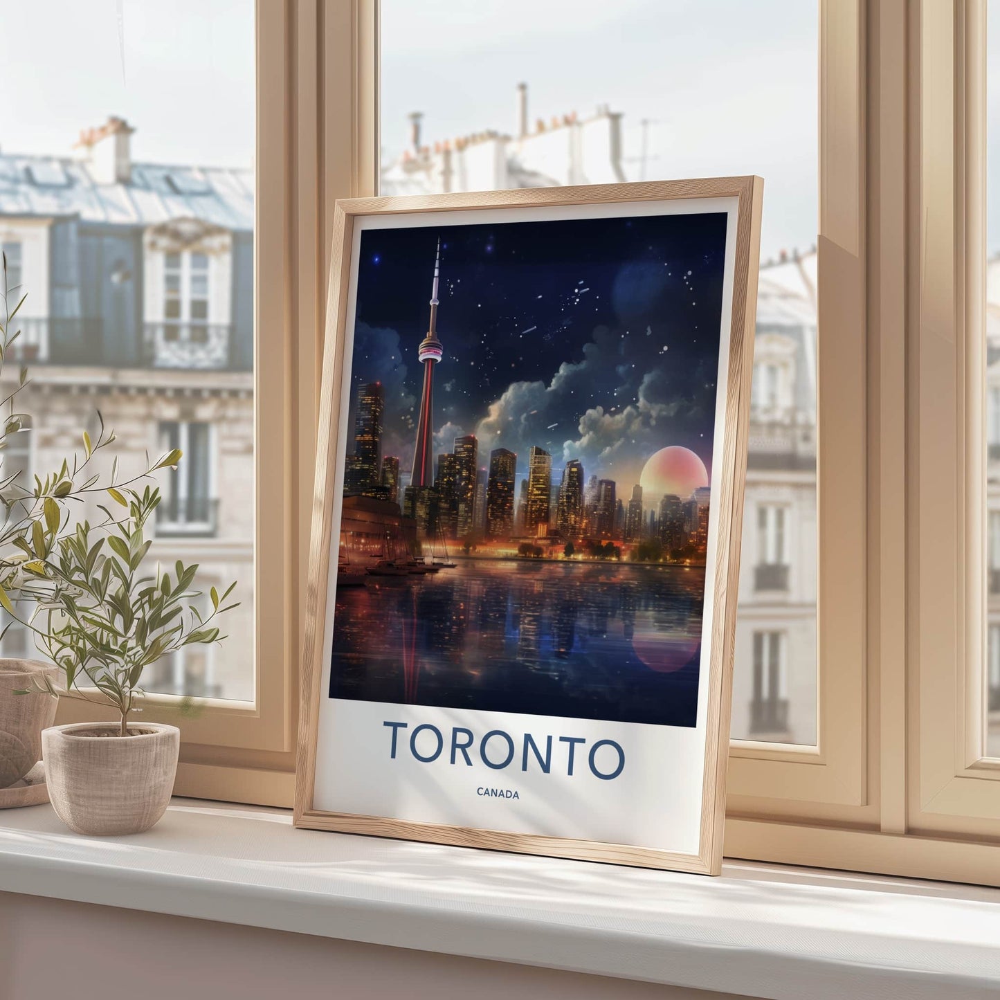 Toronto Poster - Canada Wall Art - Moonlit Cityscape Reflections Gift