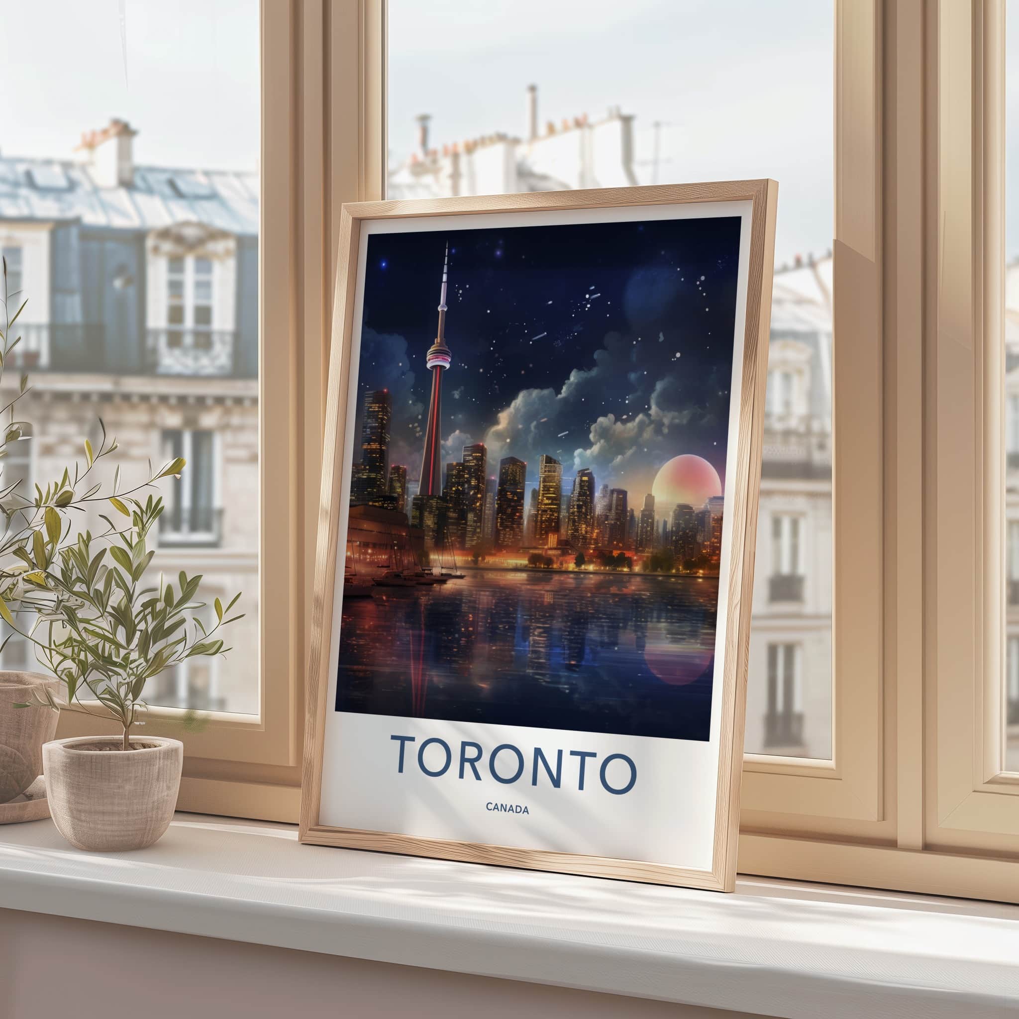 Toronto Poster - Canada Wall Art - Moonlit Cityscape Reflections Gift