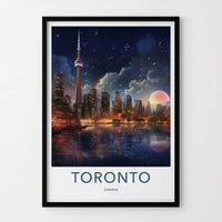 Toronto Poster - Canada Wall Art - Moonlit Cityscape Reflections Gift