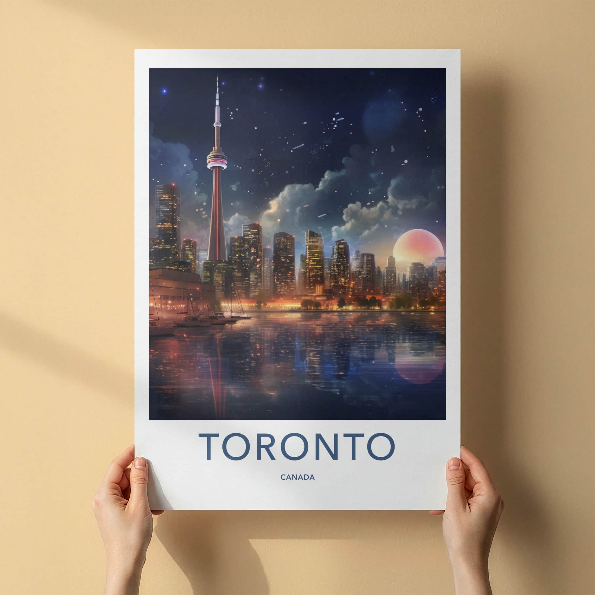 Toronto Poster - Canada Wall Art - Moonlit Cityscape Reflections Gift