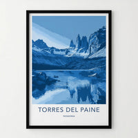Torres Del Paine Poster - Chile Travel Art - Blue Mountains Lake Home Decor