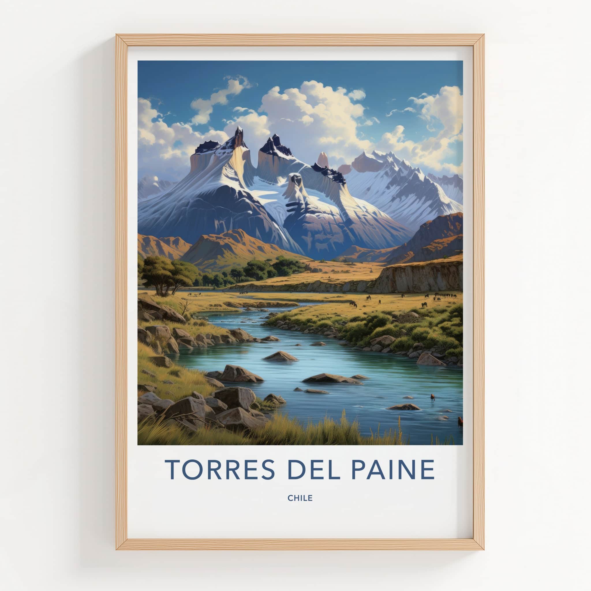 Torres Del Paine Poster - Chile Travel Art - Majestic Mountain River Home Decor