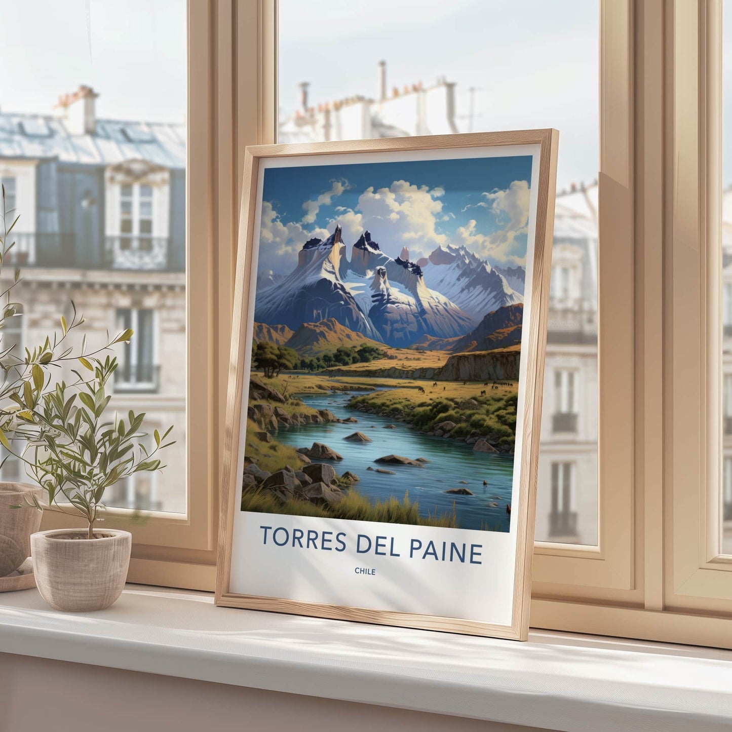 Torres Del Paine Poster - Chile Travel Art - Majestic Mountain River Home Decor