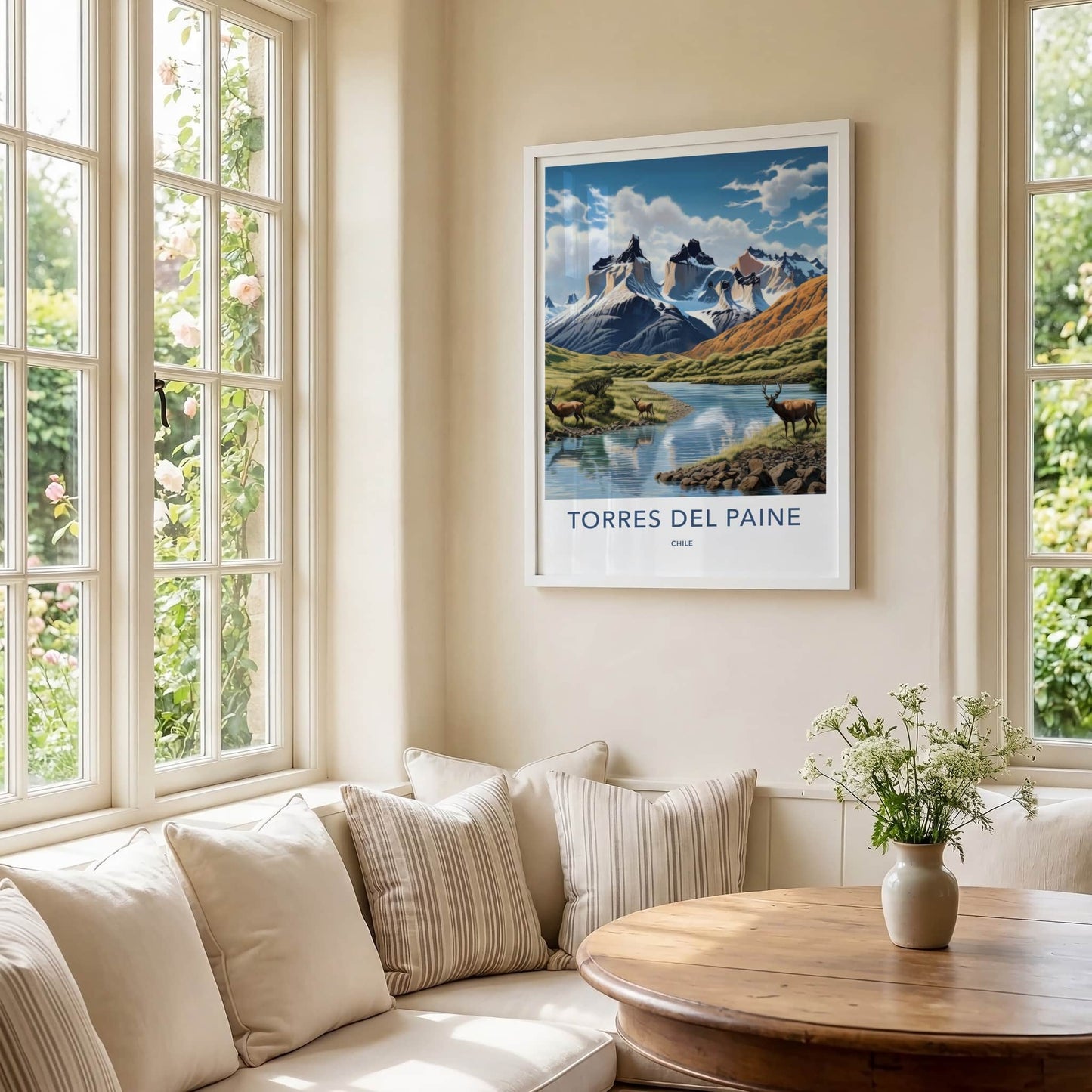 Torres Del Paine Poster - Chile Travel Art - Majestic Mountains River Home Decor